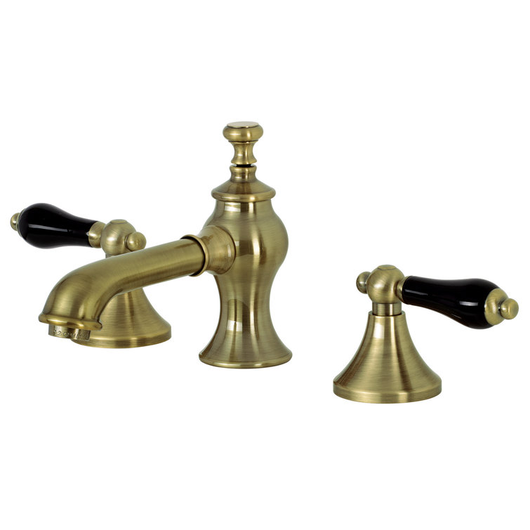 Antique Brass Widespread Bathroom Faucet with Black Handles