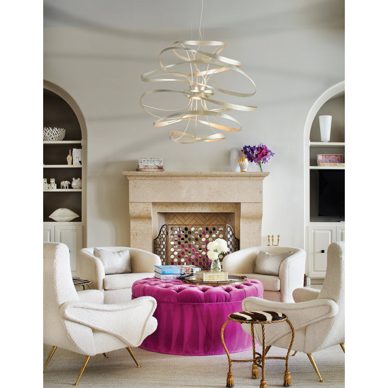 Glamorous Silver Leaf 42" Geometric LED Glass Chandelier
