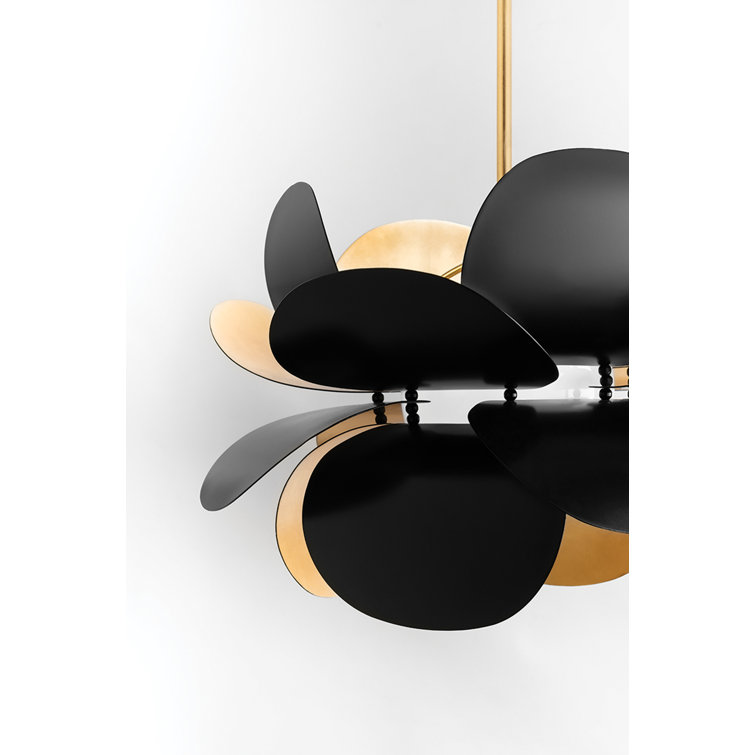 Contemporary Gold Leaf & Black Geometric LED Chandelier, 17.75"