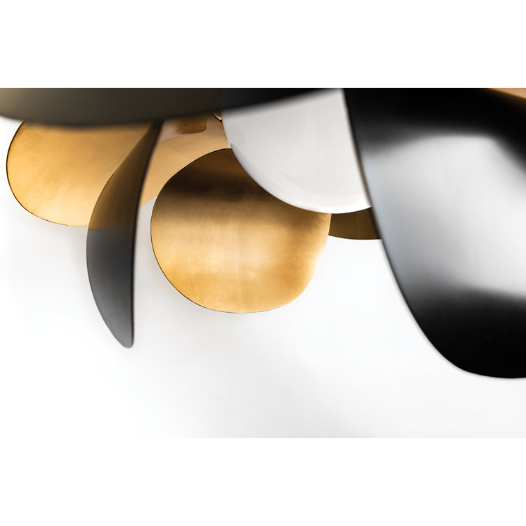 Contemporary Gold Leaf & Black Geometric LED Chandelier, 17.75"