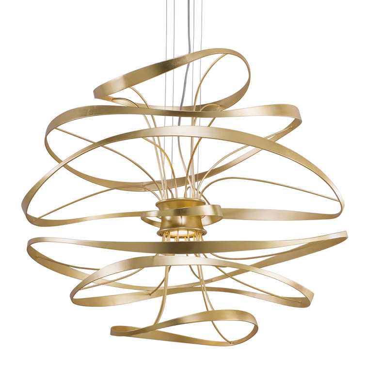 Elegant Gold Leaf 42" LED Pendant Chandelier with Dimmable Light
