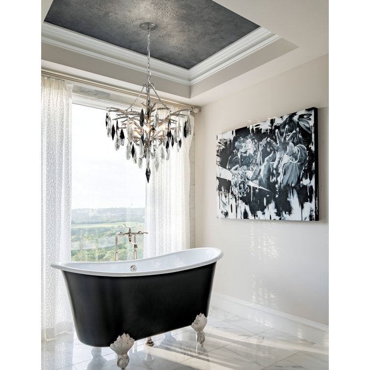 Elegant Blackened Silver Leaf 6-Light Crystal Chandelier with Smoke Glass Shades