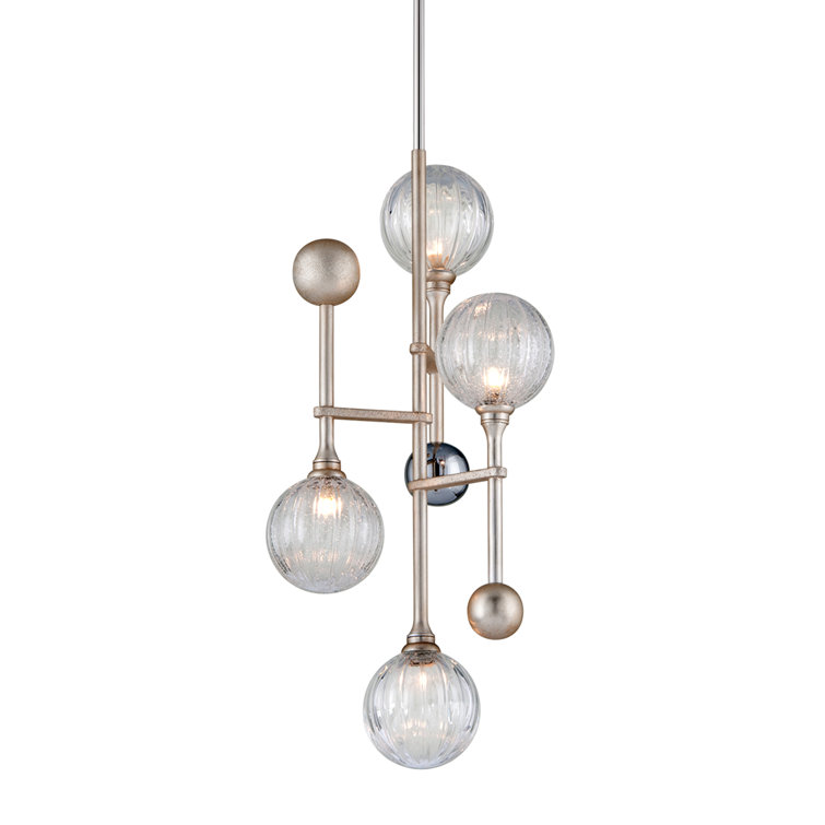 Silver Leaf and Chrome 4-Light Glass Globe Chandelier