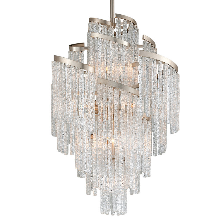 Mont Blanc Venetian Glass 13-Light Tiered Chandelier in Modern Silver Leaf