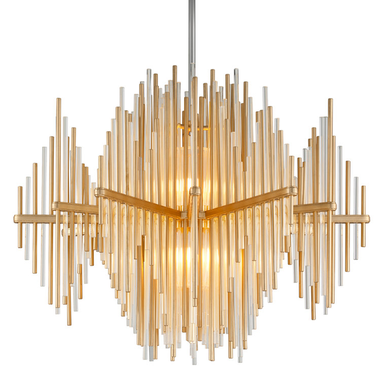 Gold Leaf Crystal LED 2-Light Geometric Chandelier