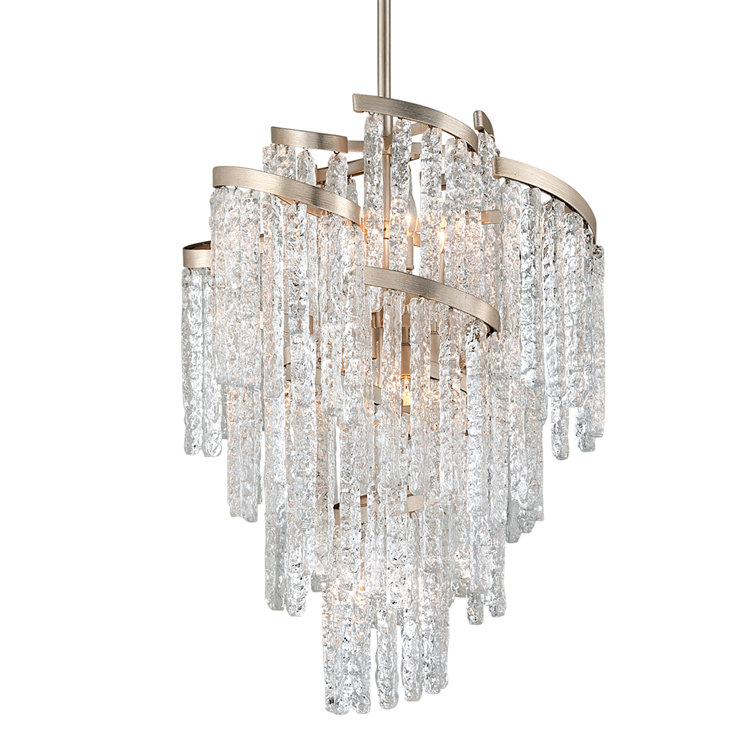 Modern Silver Leaf Crystal Venetian Glass 9-Light Chandelier