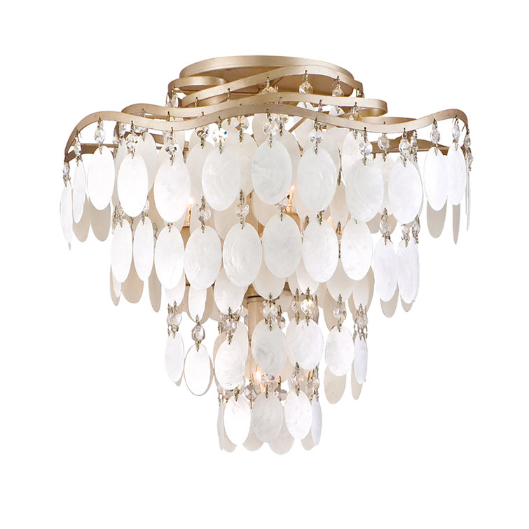 Gold and Crystal 4-Light Semi-Flush Ceiling Fixture