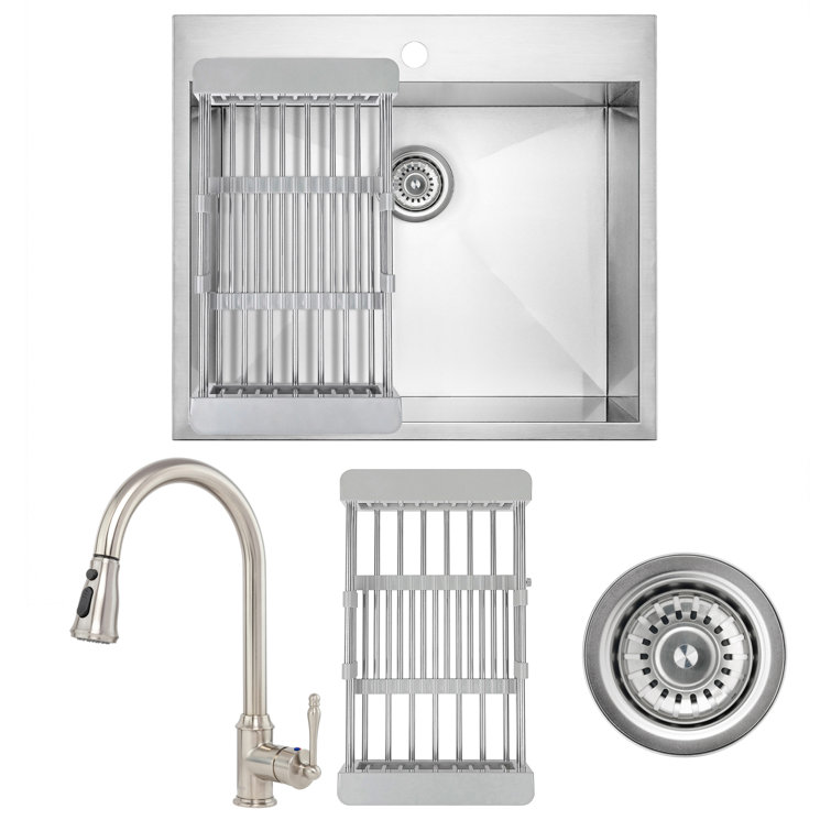 Brushed Stainless Steel Single Bowl Kitchen Sink with Faucet Kit