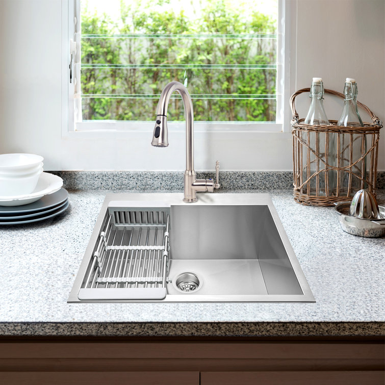 Brushed Stainless Steel Single Bowl Kitchen Sink with Faucet Kit
