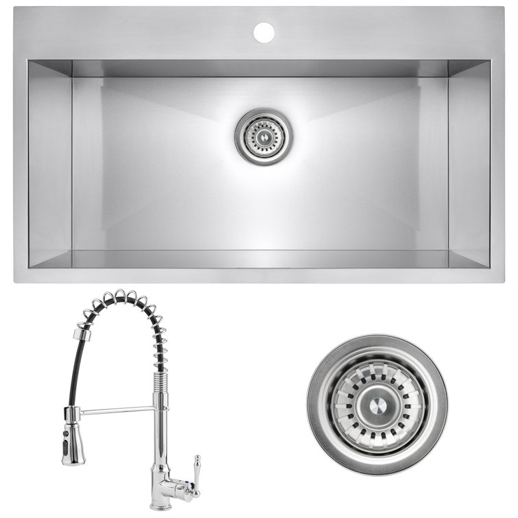 30" Brushed Stainless Steel Single Bowl Kitchen Sink with Chrome Faucet