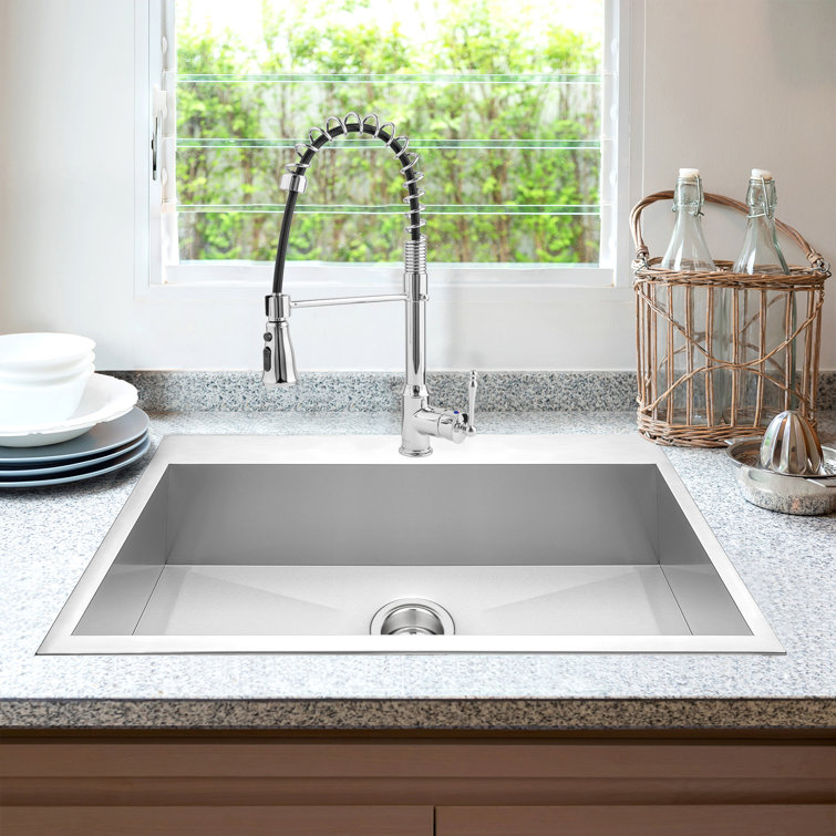 30" Brushed Stainless Steel Single Bowl Kitchen Sink with Chrome Faucet