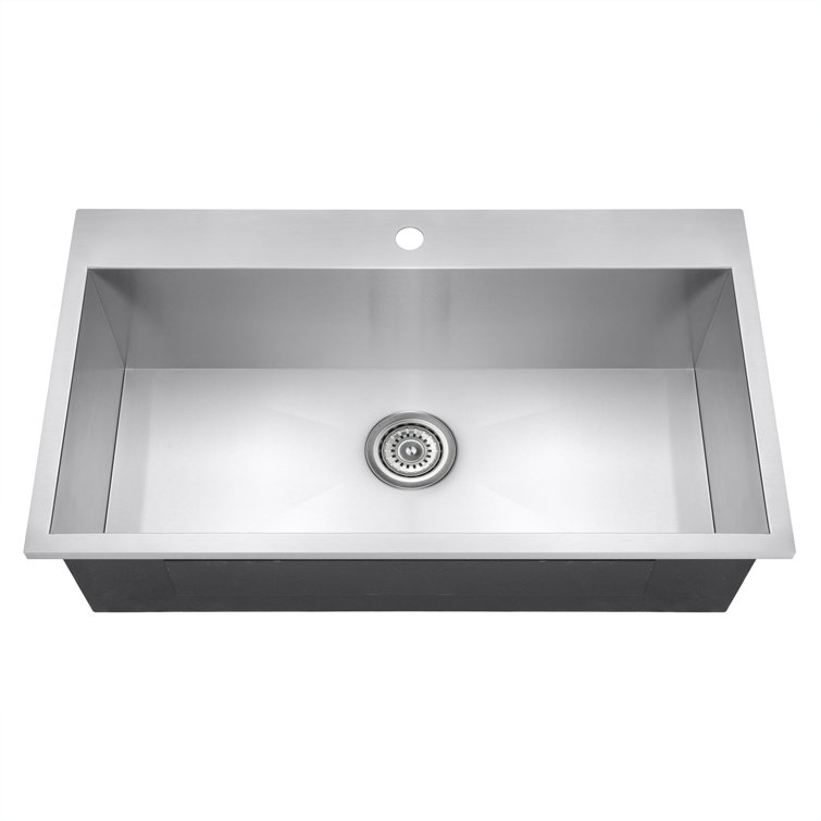 33" Brushed Stainless Steel Single Bowl Drop-In Kitchen Sink with Faucet