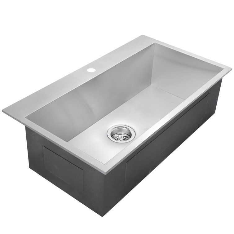 33" Brushed Stainless Steel Single Bowl Drop-In Kitchen Sink with Faucet