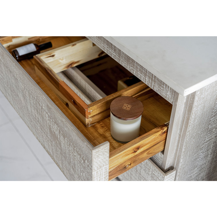 Ash Gray Acacia Wood Single Bathroom Cabinet with Quartz Top and Sink