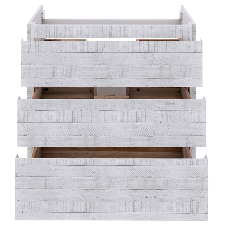 Rustic White Acacia Wood Freestanding Single Sink Bathroom Vanity