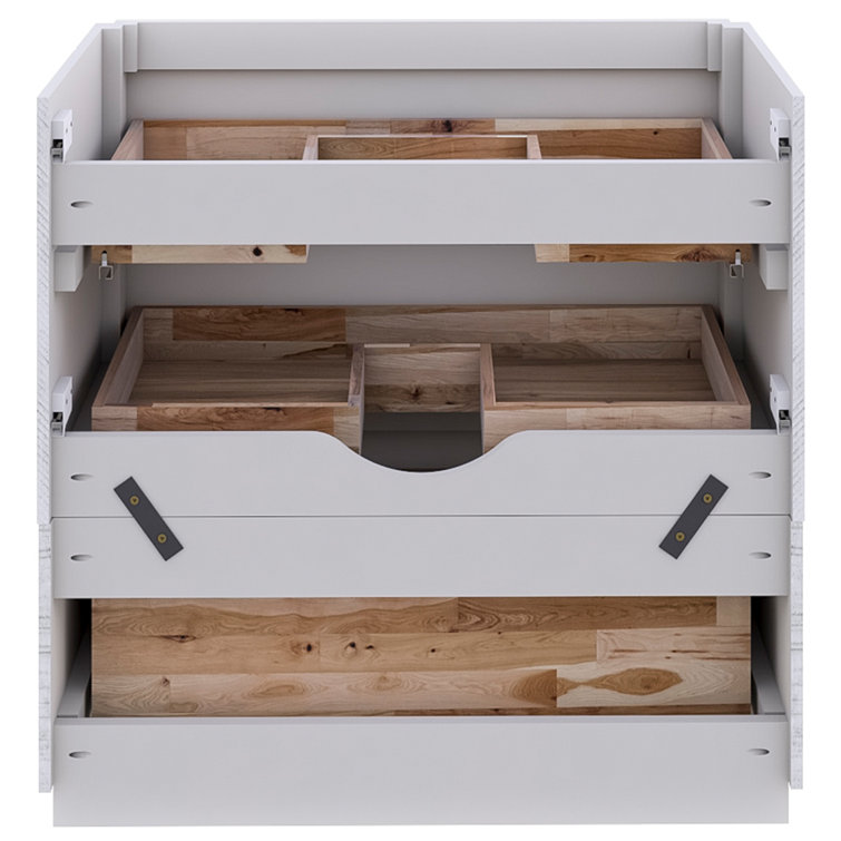 Rustic White Acacia Wood Freestanding Single Sink Bathroom Vanity