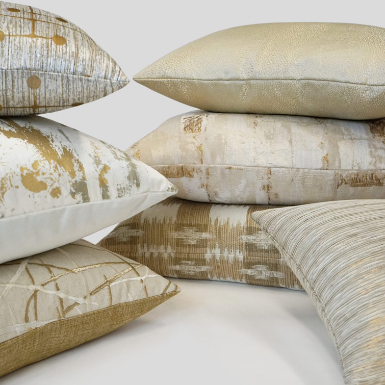 Gold Jacquard Woven Square Decorative Throw Pillow