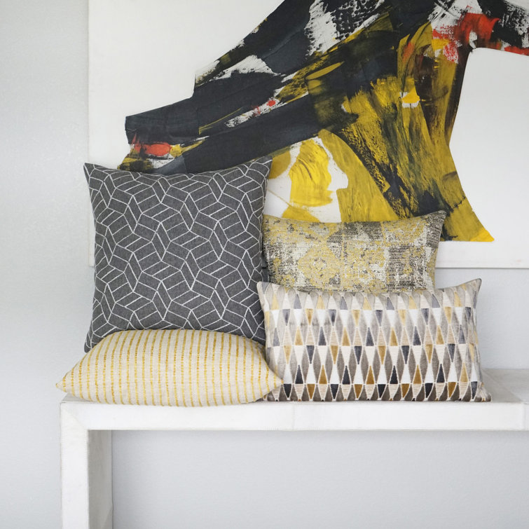 Yellow Striped Rectangular Kids Decorative Throw Pillow