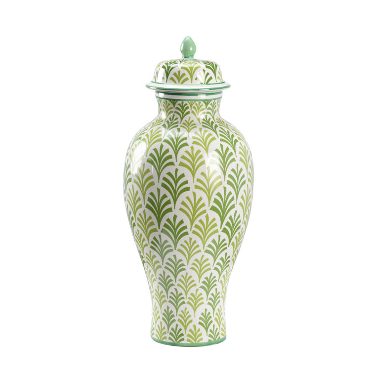 Green and White Ceramic Decorative Table Urn, 20"