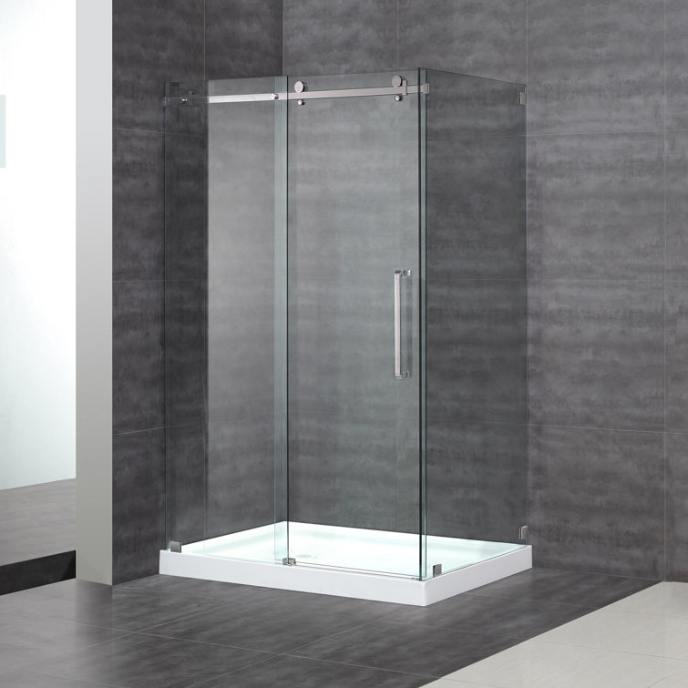 Aston 60" x 35" Frameless Chrome Sliding Shower Enclosure with Base