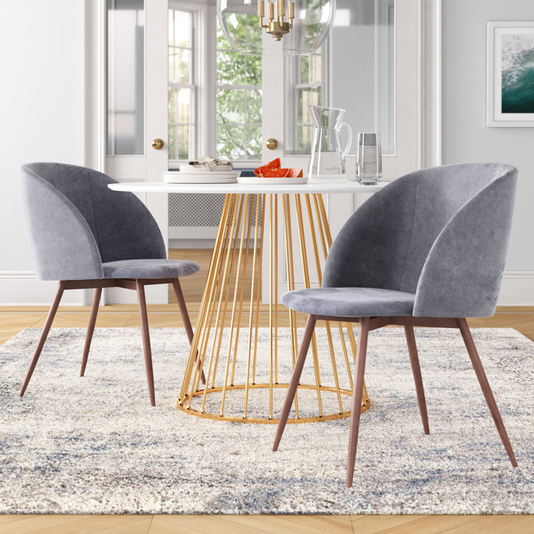 Gray Velvet Upholstered Parsons Side Chair with Metal Legs