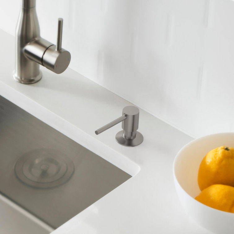 Brushed Nickel Deck Mounted Soap Dispenser with Clear Bottle