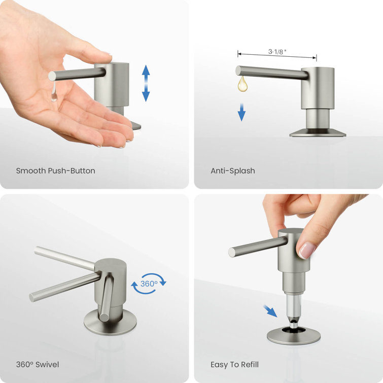 Brushed Nickel Deck Mounted Soap Dispenser with Clear Bottle