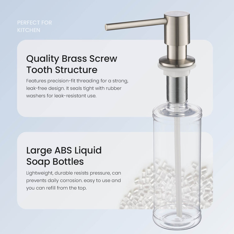 Brushed Nickel Deck Mounted Soap Dispenser with Clear Bottle