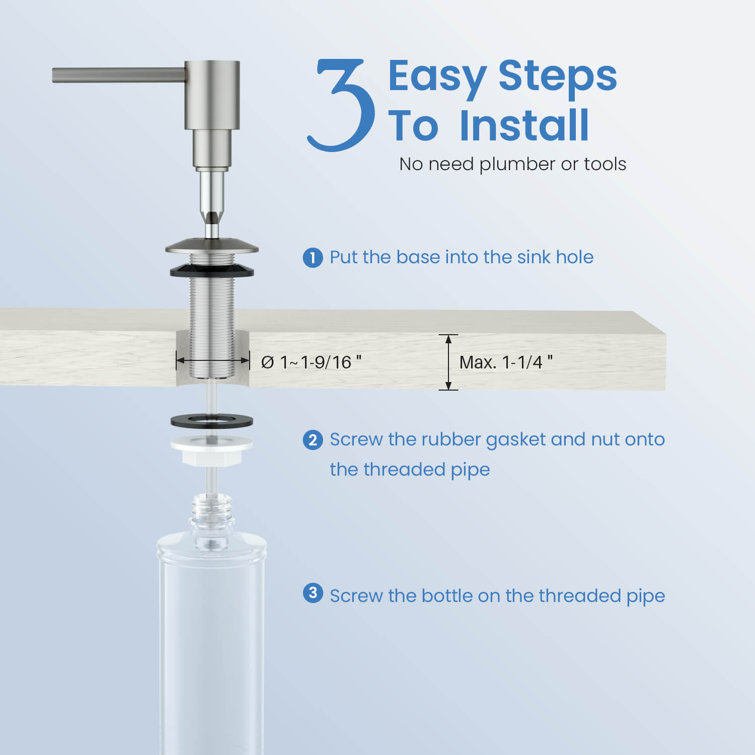 Brushed Nickel Deck Mounted Soap Dispenser with Clear Bottle