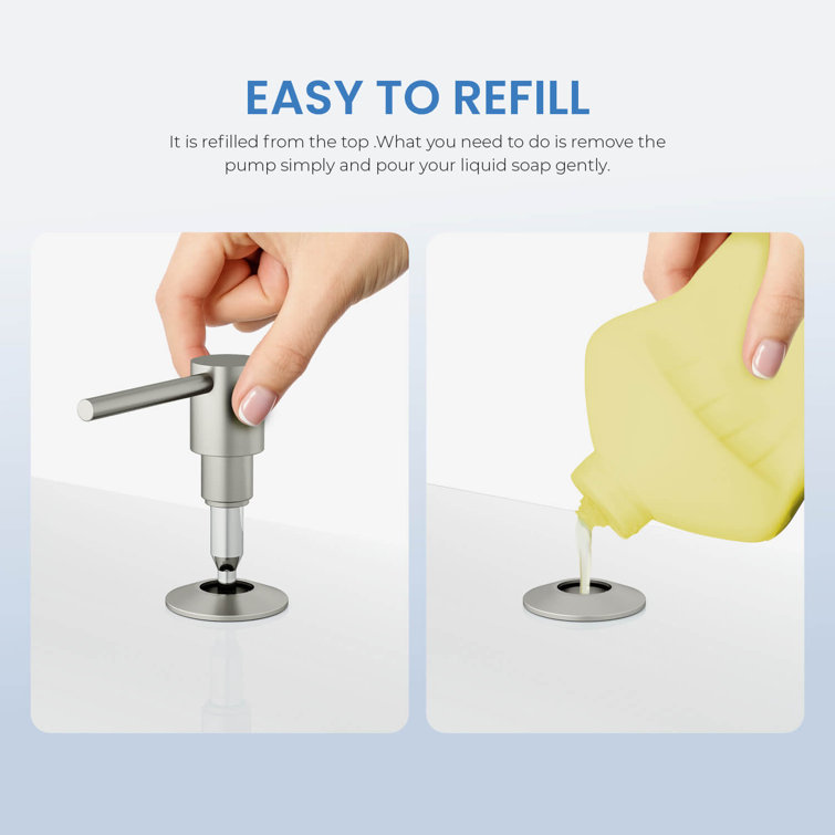 Brushed Nickel Deck Mounted Soap Dispenser with Clear Bottle