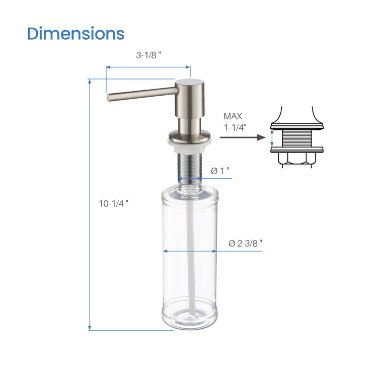 Brushed Nickel Deck Mounted Soap Dispenser with Clear Bottle