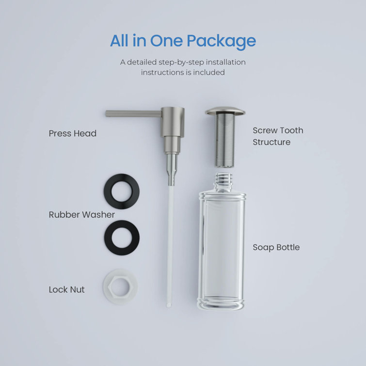 Brushed Nickel Deck Mounted Soap Dispenser with Clear Bottle