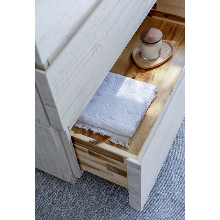 Rustic White Acacia Wood Freestanding Single Sink Bathroom Vanity