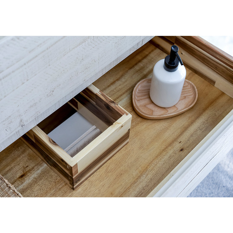 Rustic White Acacia Wood Freestanding Single Sink Bathroom Vanity