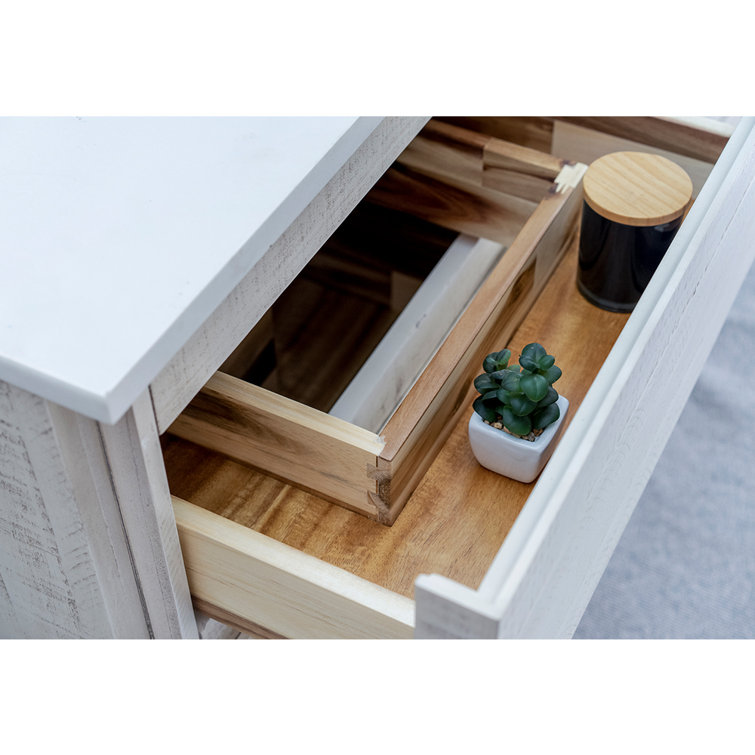 Rustic White Acacia Wood Freestanding Single Sink Bathroom Vanity