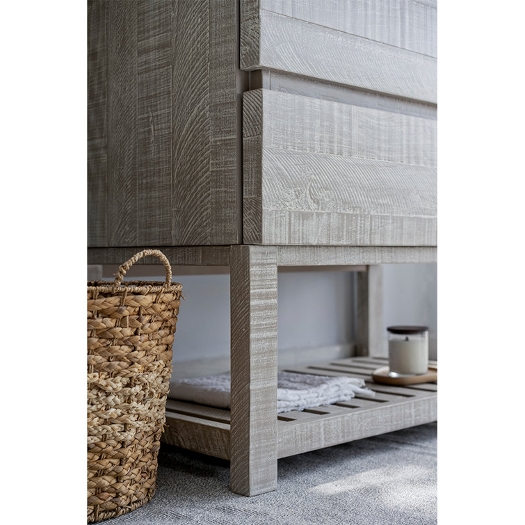 Ash Gray Acacia Wood Single Bathroom Cabinet with Quartz Top and Sink