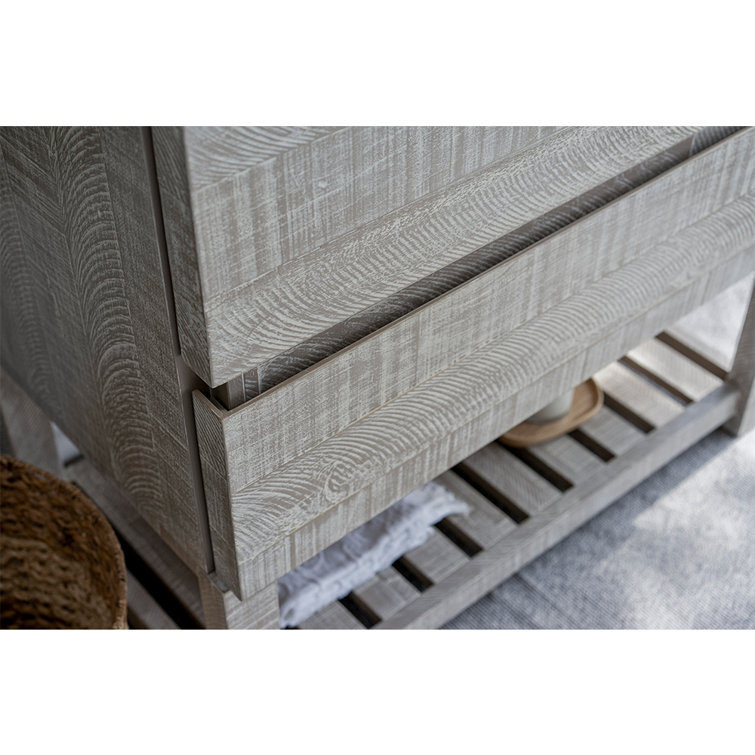 Ash Gray Acacia Wood Single Bathroom Cabinet with Quartz Top and Sink
