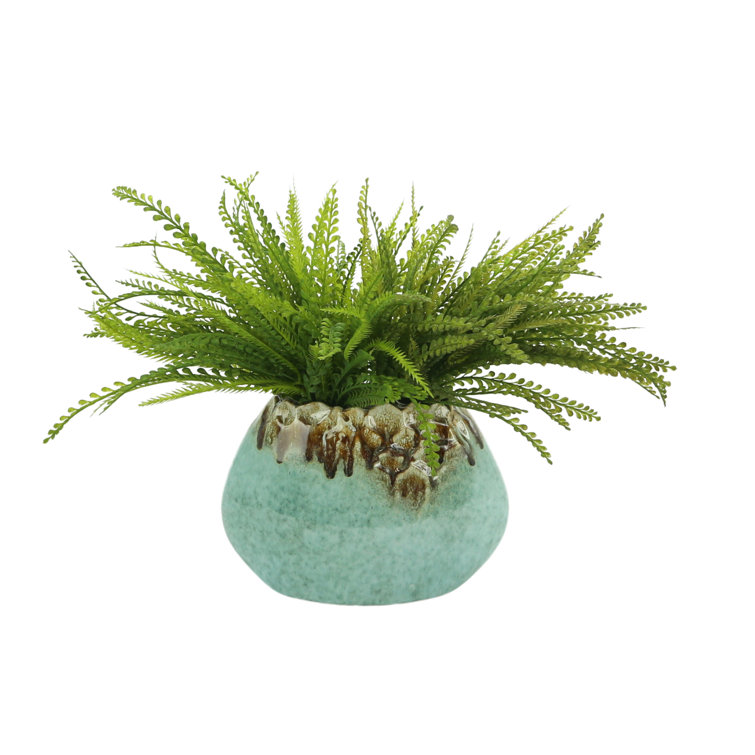 Vibrant Green Polysilk Artificial Plant in Round Ceramic Pot
