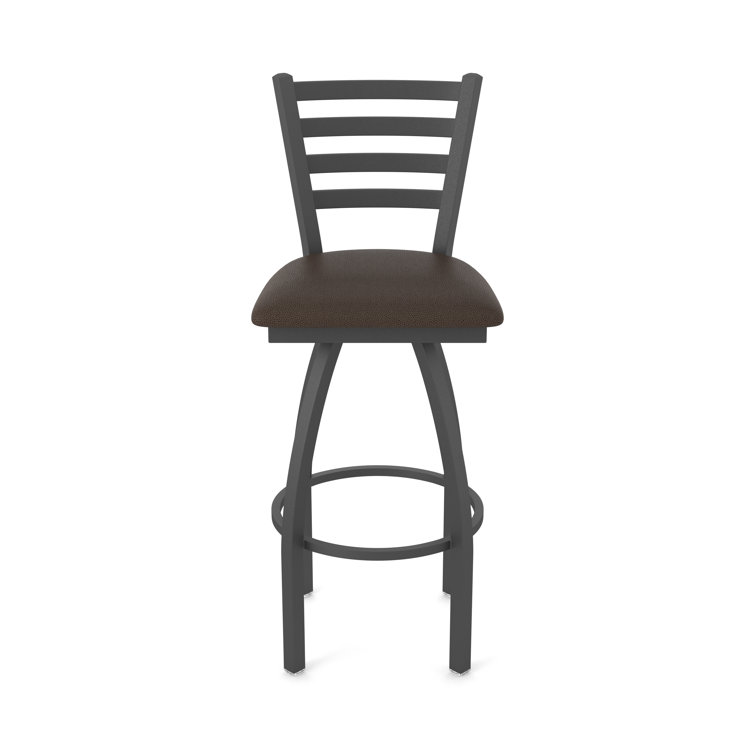 Jackie 30" Pewter Swivel Bar Stool with Rein Coffee Vinyl Seat