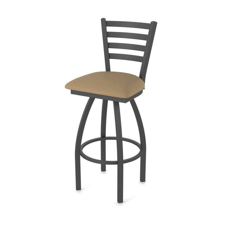 Pewter and Canter Sand Swivel Bar Stool with Faux Leather Seat