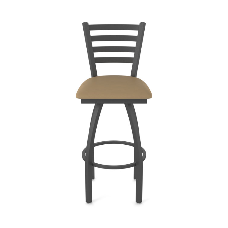 Pewter and Canter Sand Swivel Bar Stool with Faux Leather Seat