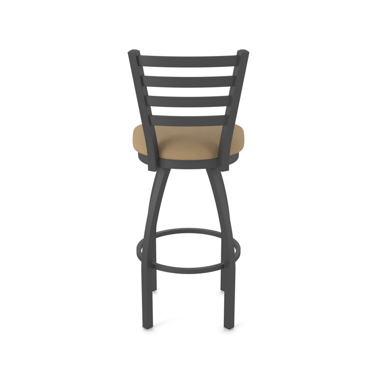 Pewter and Canter Sand Swivel Bar Stool with Faux Leather Seat