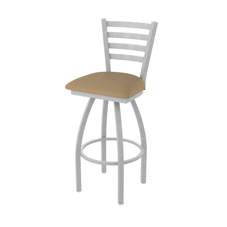 Anodized Nickel and Canter Sand Swivel Counter Stool with Faux Leather Seat