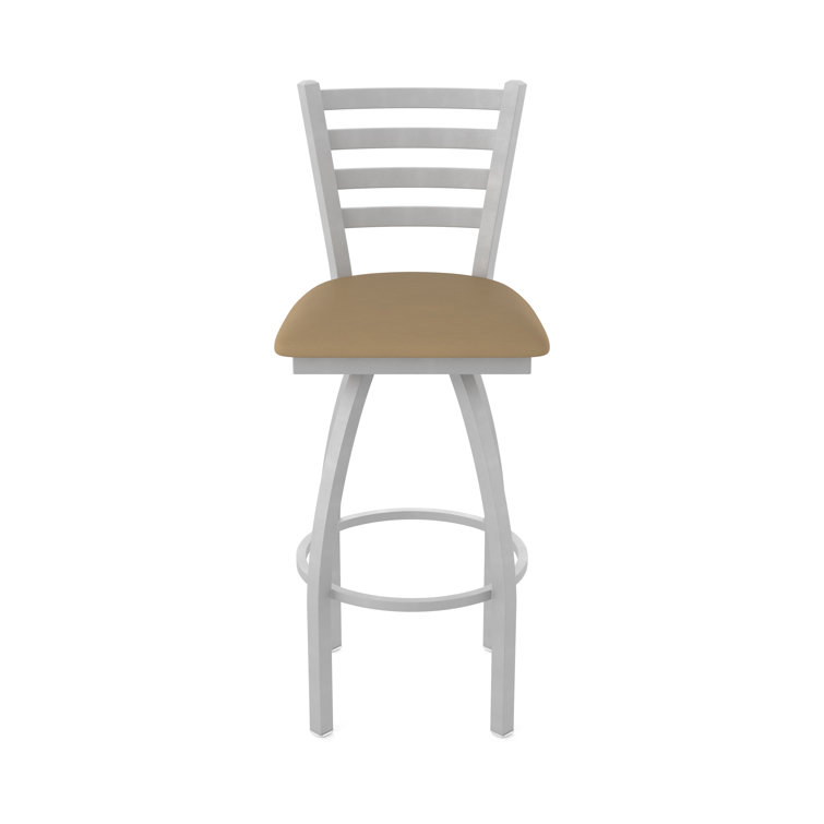 Anodized Nickel and Canter Sand Swivel Counter Stool with Faux Leather Seat