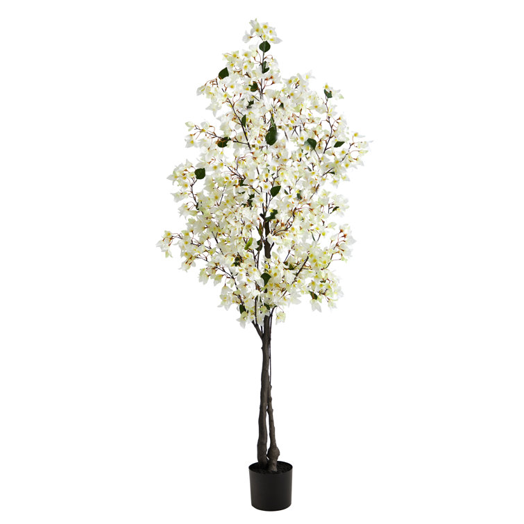 6ft White Bougainvillea Faux Flowering Tree in Iron Planter