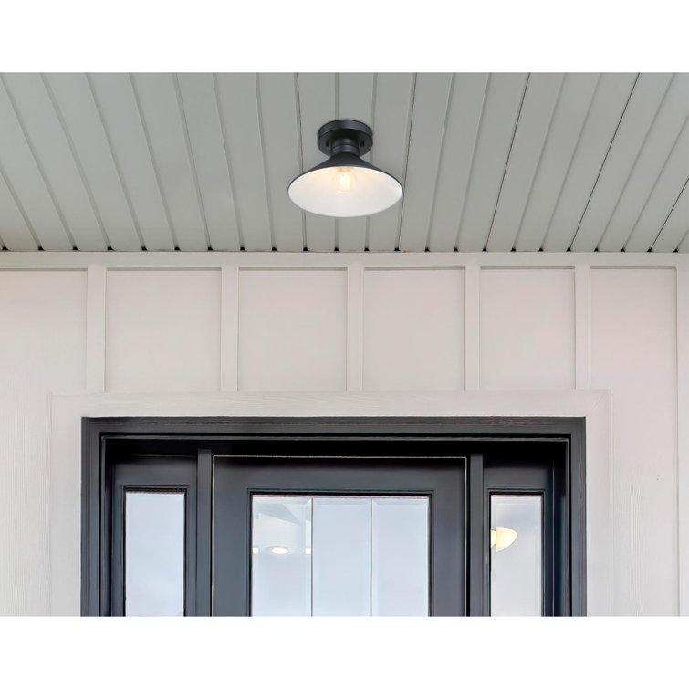 Rustic Textured Black 11'' LED Outdoor Glass Ceiling Light