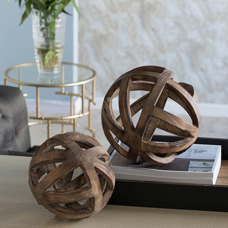 Ravello Contemporary Fir Wood 10" Decorative Orb