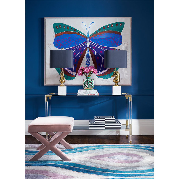 Jacques Luxe Clear Acrylic and Brass Console with Glass Shelf