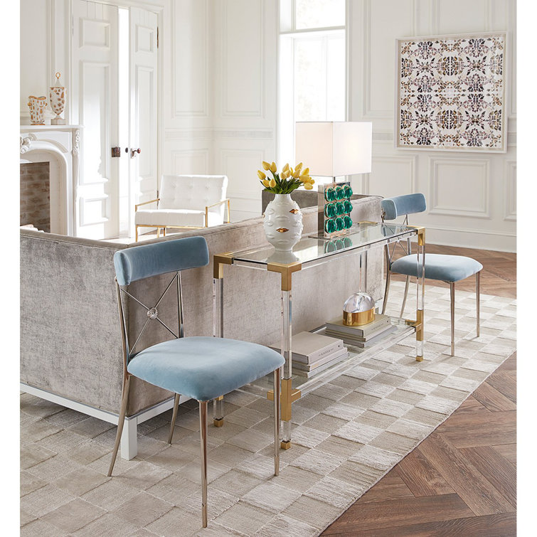 Jacques Luxe Clear Acrylic and Brass Console with Glass Shelf