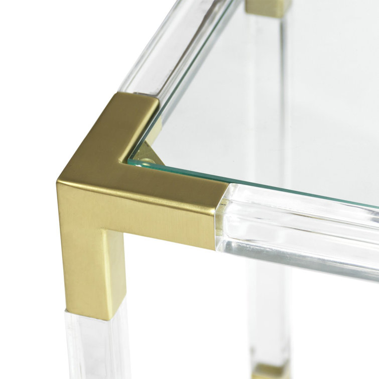 Jacques Luxe Clear Acrylic and Brass Console with Glass Shelf